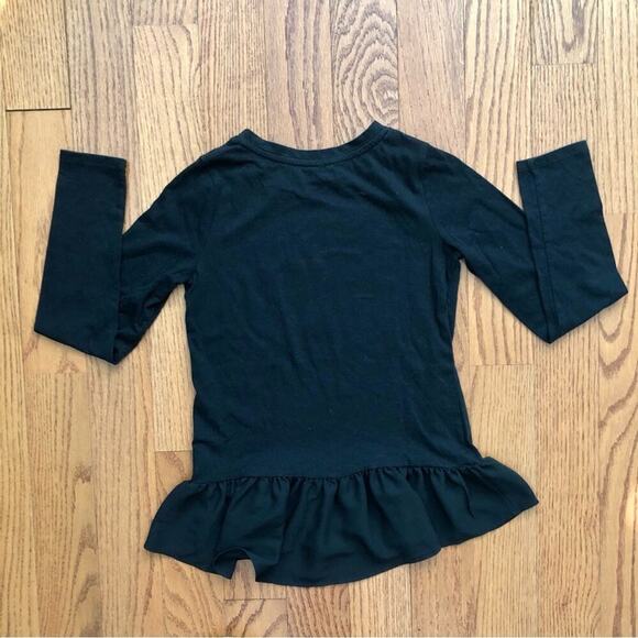 Cat & Jack Oh What Fun Graphic Peplum Long Sleeve Black Top Girl’s Size 10/12 - Picture 4 of 5